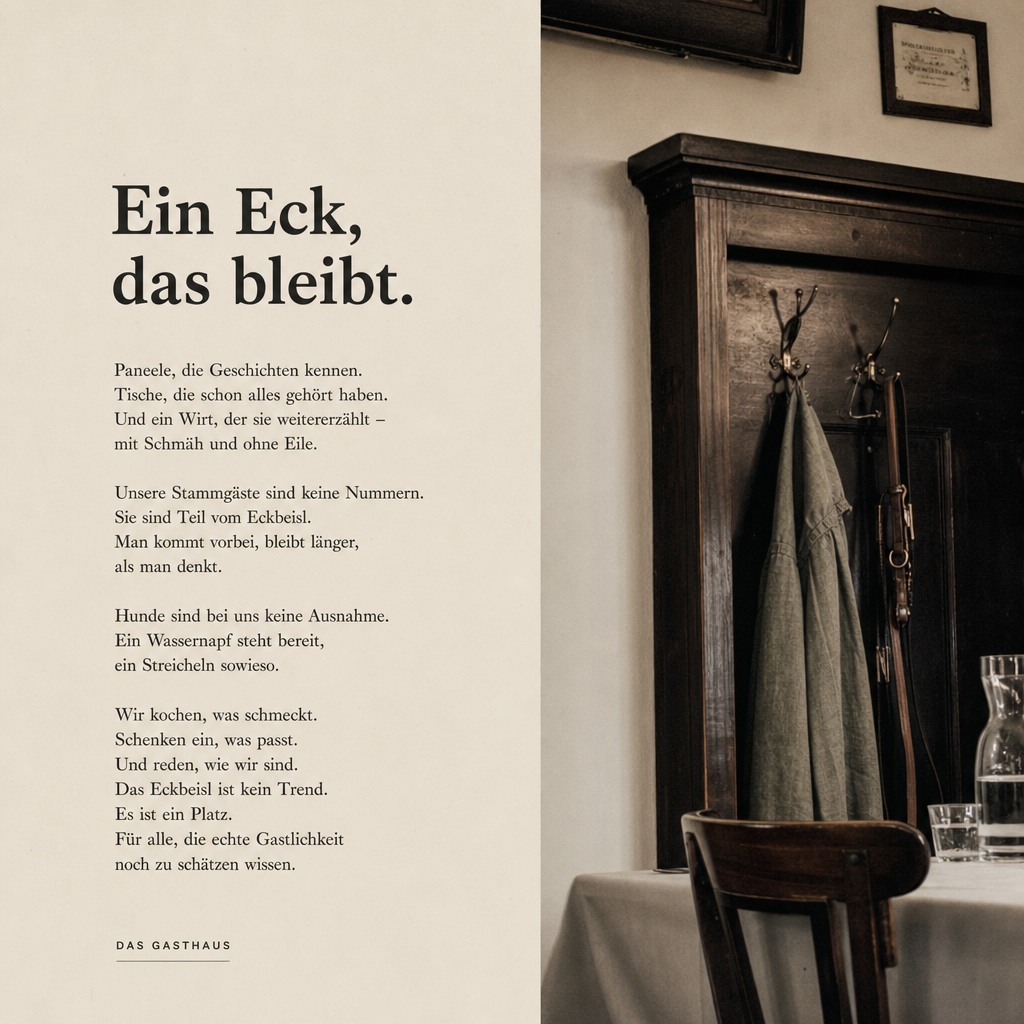 Interieur-Detail des Gasthauses s' Eckbeisl im 19. Bezirk: Holzpaneele und gedeckte Tische in warmem Licht